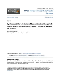 Synthesis and Characterization of Support-Modified Nanoparticle- Based Catalysts and Mixed Oxide Catalysts for Low Temperature CO Oxidation