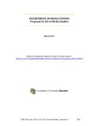 DEPARTMENT of MEDIA STUDIES Proposal for BA in Media Studies ______
