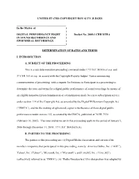 Determination of Rates and Terms: Docket 2005-1 CRB DTRA