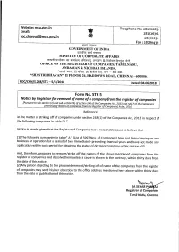 Form No. STK 5 Notice by Registrar for Removal of Name of a Company from the Register of Companies