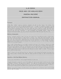 K.Ge Reeds Oboe and Cor Anglais Reed Making Machine Instruction Manual