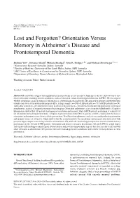 Lost and Forgotten? Orientation Versus Memory in Alzheimer's