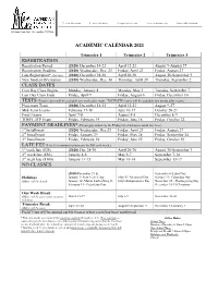 Academic Calendar 2021 Registration Class Dates