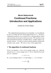 Continued Fractions: Introduction and Applications