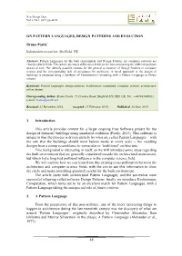 On Pattern Languages, Design Patterns and Evolution
