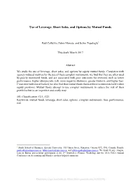 Use of Leverage, Short Sales, and Options by Mutual Funds