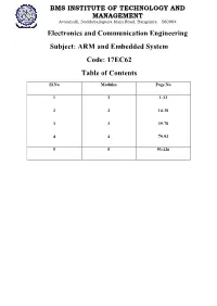 ARM and Embedded System Code: 17EC62 Table of Contents