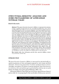 Structural-Semantic Analysis and Some Peculiarities of Lithuanian Novelle Tales