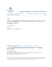 Reformed Resistance Theory in America: Part I Sarah Morgan Smith