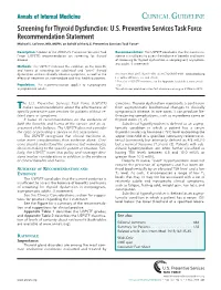 Screening for Thyroid Dysfunction: U.S. Preventive Services Task Force Recommendation Statement Michael L