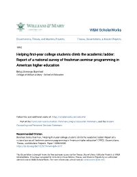 Helping First-Year College Students Climb the Academic Ladder: Report of a National Survey of Freshman Seminar Programming in American Higher Education