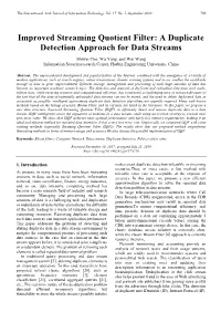 Improved Streaming Quotient Filter: a Duplicate Detection Approach for Data Streams
