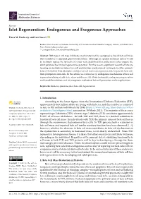Islet Regeneration: Endogenous and Exogenous Approaches
