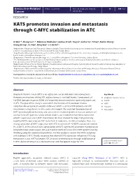 KAT5 Promotes Invasion and Metastasis Through C-MYC Stabilization in ATC