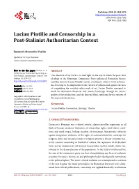 Lucian Pintilie and Censorship in a Post-Stalinist Authoritarian Context