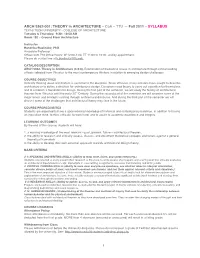 ARCH 5362-001: THEORY in ARCHITECTURE – Coa –