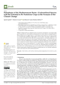Halophytes of the Mediterranean Basin—Underutilized Species with the Potential to Be Nutritious Crops in the Scenario of the Climate Change