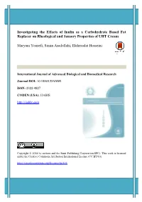 Investigating the Effects of Inulin As a Carbohydrate Based Fat Replacer on Rheological and Sensory Properties of UHT Cream