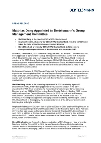 Matthias Dang Appointed to Bertelsmann's Group Management Committee