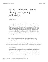 Public Memory and Gamer Identity: Retrogaming As Nostalgia