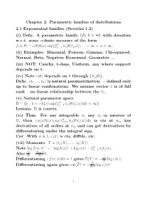 (Severini 1.2) (I) Defn: a Parametric Family {P