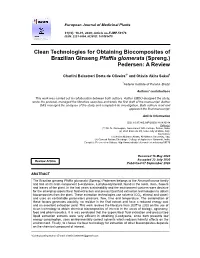 Clean Technologies for Obtaining Biocomposites of Brazilian Ginseng Pfaffia Glomerata (Spreng.) Pedersen: a Review