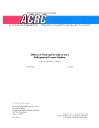 Effects of Varying Fan Speed on a Refrigerator/Freezer System