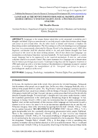 LANGUAGE AS the DEVICE for PSYCHOLOGICAL MANIPULATION in GEORGE ORWELL’S NINETEEN EIGHTY-FOUR: a PSYCHOLINGUISTIC ANALYSIS Md