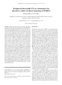 Peripheral Blood Mir‑372 As a Biomarker for Ulcerative Colitis Via Direct Targeting of NLRP12