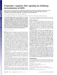 R-Spondin1 Regulates Wnt Signaling by Inhibiting Internalization of LRP6