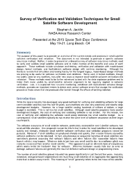 Survey of Verification and Validation Techniques for Small Satellite Software Development