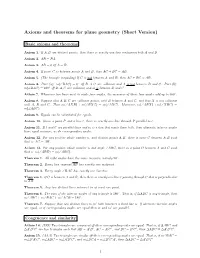 Axioms and Theorems for Plane Geometry (Short Version)