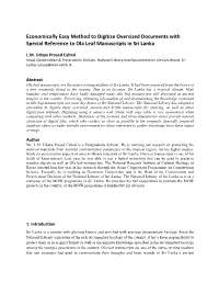 Economically Easy Method to Digitize Oversized Documents with Special Reference to Ola Leaf Manuscripts in Sri Lanka
