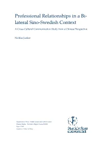 Professional Relationships in a Bi- Lateral Sino-Swedish Context