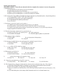 Reading Quiz Federalism MULTIPLE CHOICE. Choose the One Alternative That Best Completes the Statement Or Answers the Question