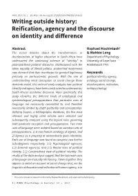 Reification, Agency and the Discourse on Identity and Difference