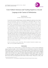 Cross-Cultural Awareness and Teaching English As a Second Language in the Context of Globalization