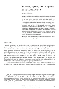 Features, Syntax, and Categories in the Latin Perfect Davidembick