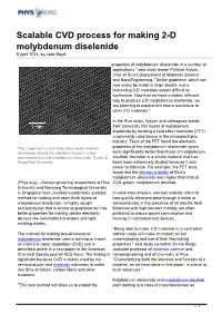 Scalable CVD Process for Making 2-D Molybdenum Diselenide 8 April 2014, by Jade Boyd