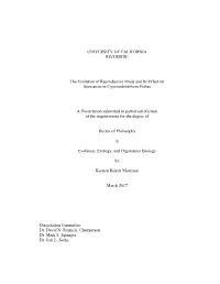 UNIVERSITY of CALIFORNIA RIVERSIDE the Evolution of Reproductive Mode and Its Effect on Speciation in Cyprinodontiform Fishes A