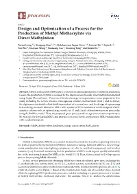Design and Optimization of a Process for the Production of Methyl Methacrylate Via Direct Methylation