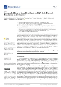 Unexpected Role of Sterol Synthesis in RNA Stability and Translation in Leishmania
