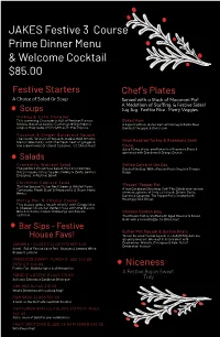 JAKES Festive 3 Course Prime Dinner Menu