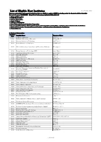 List of Eligible Host Institutes