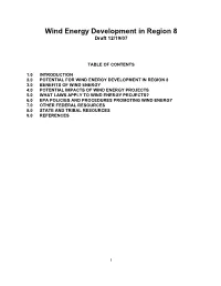 Wind Energy Development in Region 8 Draft 12/19/07