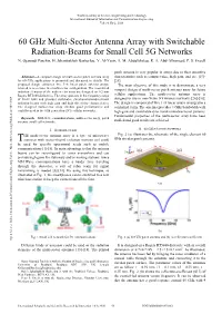 60 Ghz Multi-Sector Antenna Array with Switchable Radiation-Beams for Small Cell 5G Networks N