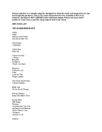 Please Note This Is a Sample Song List, Designed to Show the Style and Range of Music the Band Typically Performs