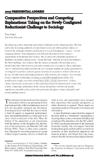 Taking on the Newly Configured Reductionist Challenge to Sociology