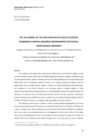 The Dictionary of the Southern Dutch Dialects (Dsdd): Designing a Virtual Research Environment for Digital Lexicological Research