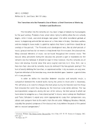 The Transition Into the Romantic Era of Music: a Brief Overview of Works by Schubert and Beethoven